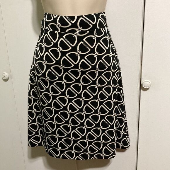 WHITE HOUSE BLACK MARKET Chain Black White A Line Career Business Skirt Medium - Picture 6 of 14
